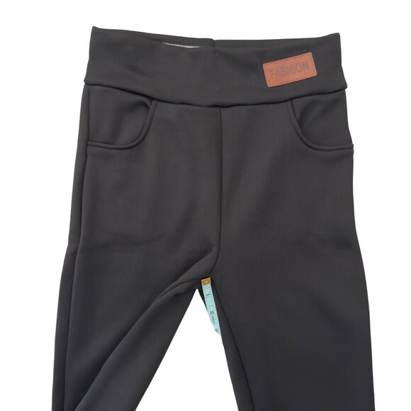 Fleece Lined Leggings Size Large Black High Rise Pockets Winter Warm Athleisure - Picture 3 of 8